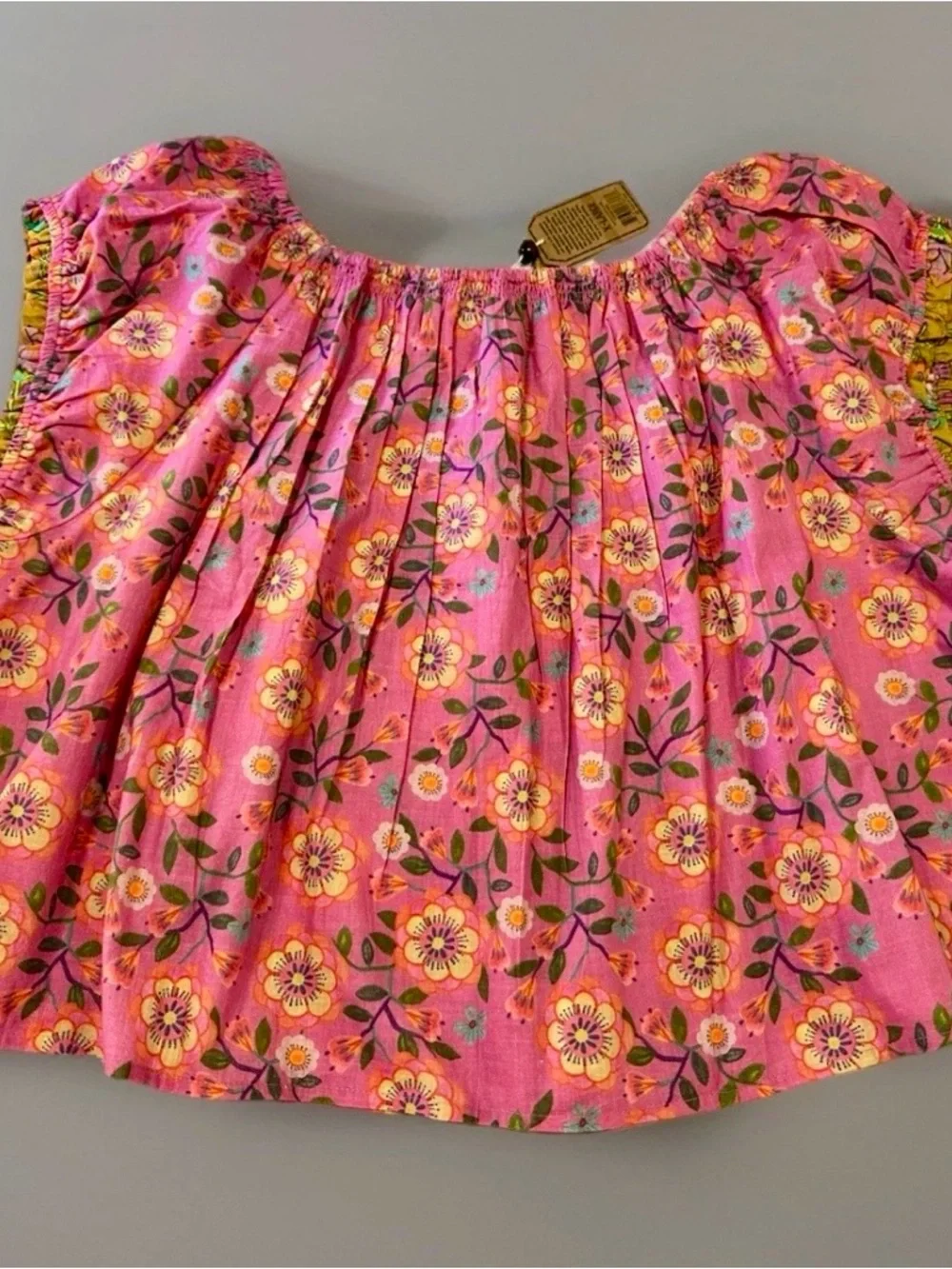 NATURAL LIFE Camille Cotton Swing Top Puff Sleeves Pink Vines XL NWT - Picture 4 of 4